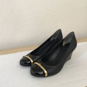 Tory Burch Pacey wedges  Black Patent Leather Cap Toe Shoes For Woman Size 8M